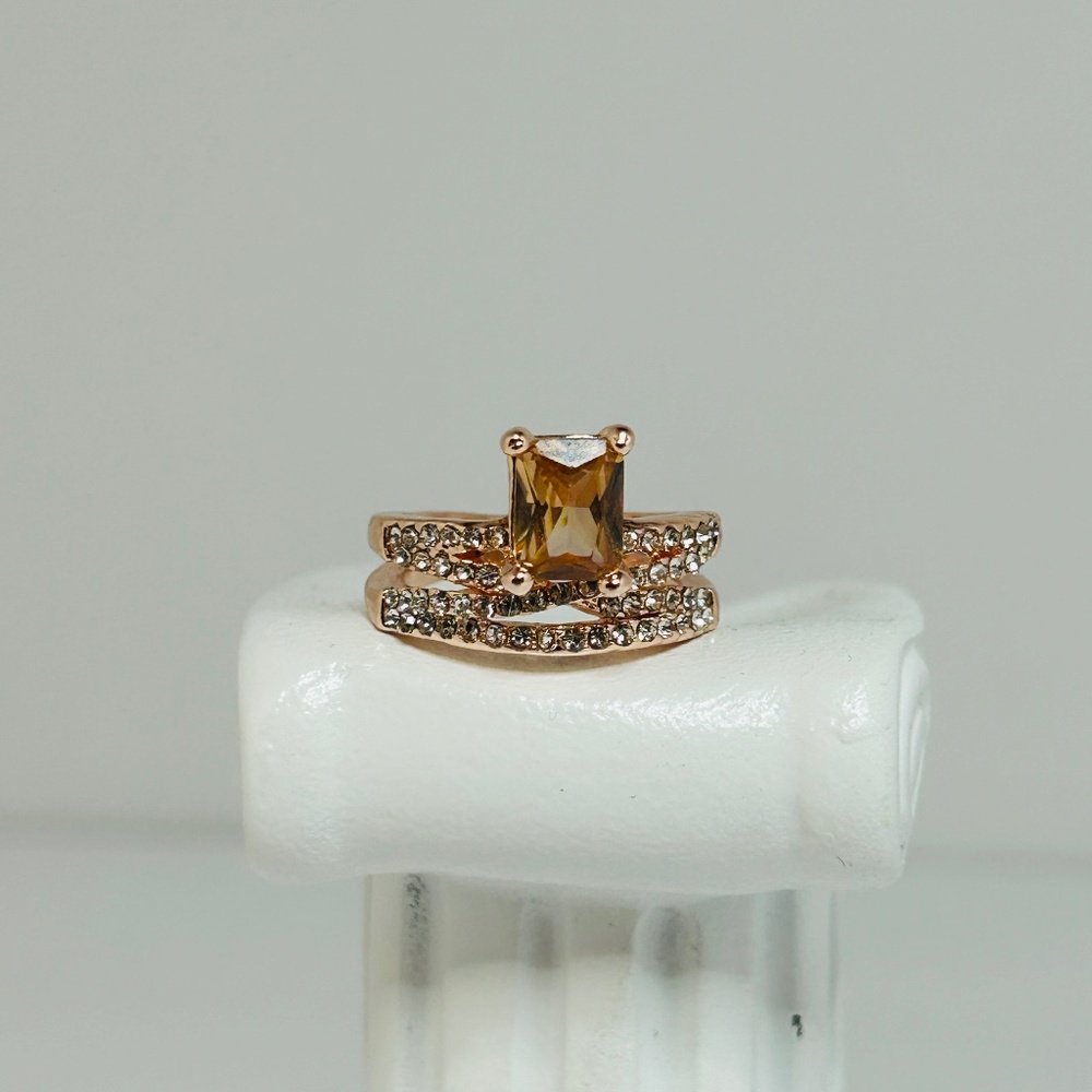 Rose Gold-Tone Plated Citrine Crystal Stackable Ring